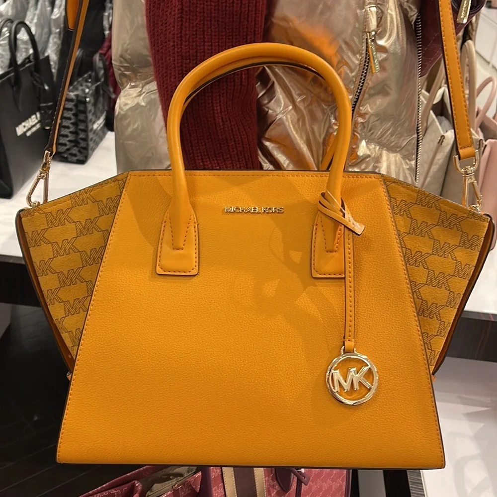 Michael Kors Avril Large Top Zip Satchel Shoulder Bag Honeycomb